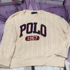 Polo by Ralph Lauren Cream Cable Knit Sweater with Logo
